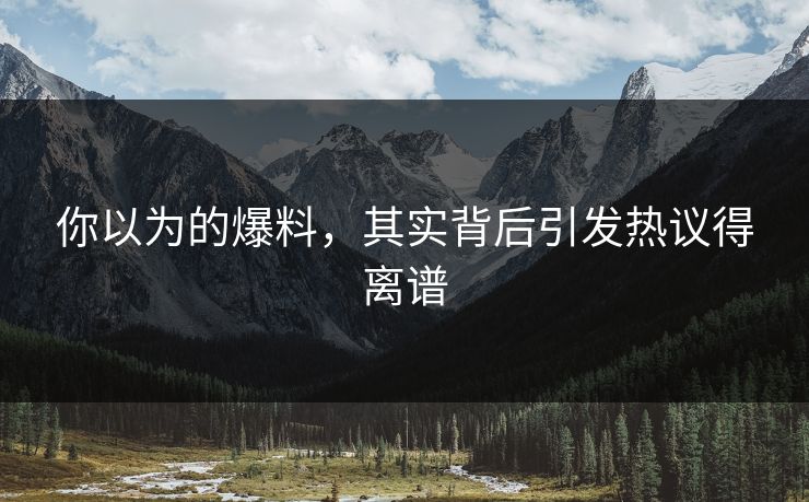 你以为的爆料，其实背后引发热议得离谱