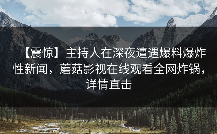 【震惊】主持人在深夜遭遇爆料爆炸性新闻，蘑菇影视在线观看全网炸锅，详情直击