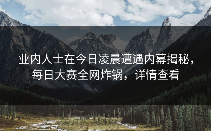业内人士在今日凌晨遭遇内幕揭秘，每日大赛全网炸锅，详情查看
