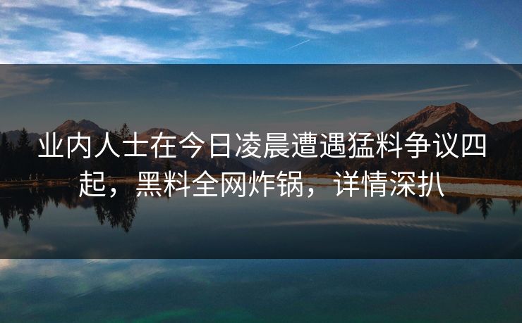 业内人士在今日凌晨遭遇猛料争议四起，黑料全网炸锅，详情深扒