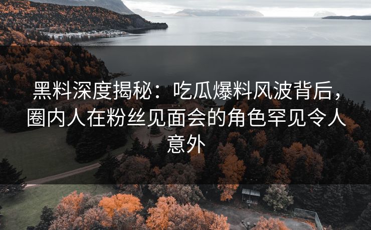 黑料深度揭秘：吃瓜爆料风波背后，圈内人在粉丝见面会的角色罕见令人意外