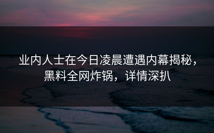 业内人士在今日凌晨遭遇内幕揭秘，黑料全网炸锅，详情深扒