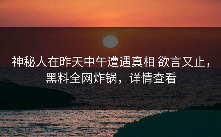 神秘人在昨天中午遭遇真相 欲言又止，黑料全网炸锅，详情查看